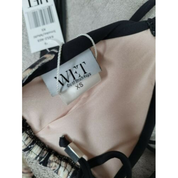 NWT Wet 2-Piece Bikini Black Silver Feather Ombre Detail Triangle Top Size XS - Picture 6 of 8